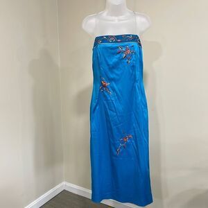 Mandalay Turquoise Blue Dress with Orange Embroidery.  Size 12 L large